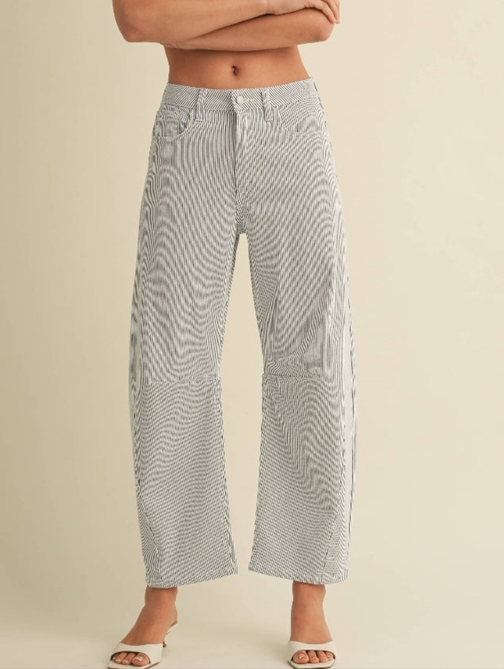 JBD Blue & White Striped Barrel Jeans